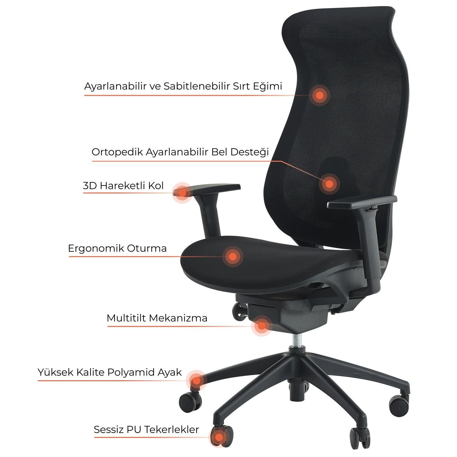 Bova Fileli Siyah Ofis Koltuğu - Online OfisOfis KoltuklarıOnline Ofis®