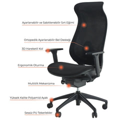 Bova Fileli Siyah Ofis Koltuğu - Online OfisOfis KoltuklarıOnline Ofis®