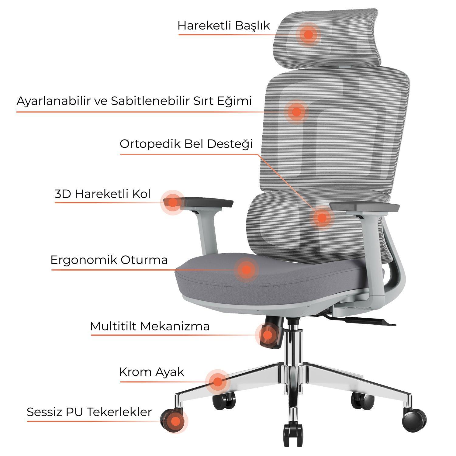 Lugano Grey Fileli Ofis Koltuğu - Online OfisOfis KoltuklarıOnline Ofis®