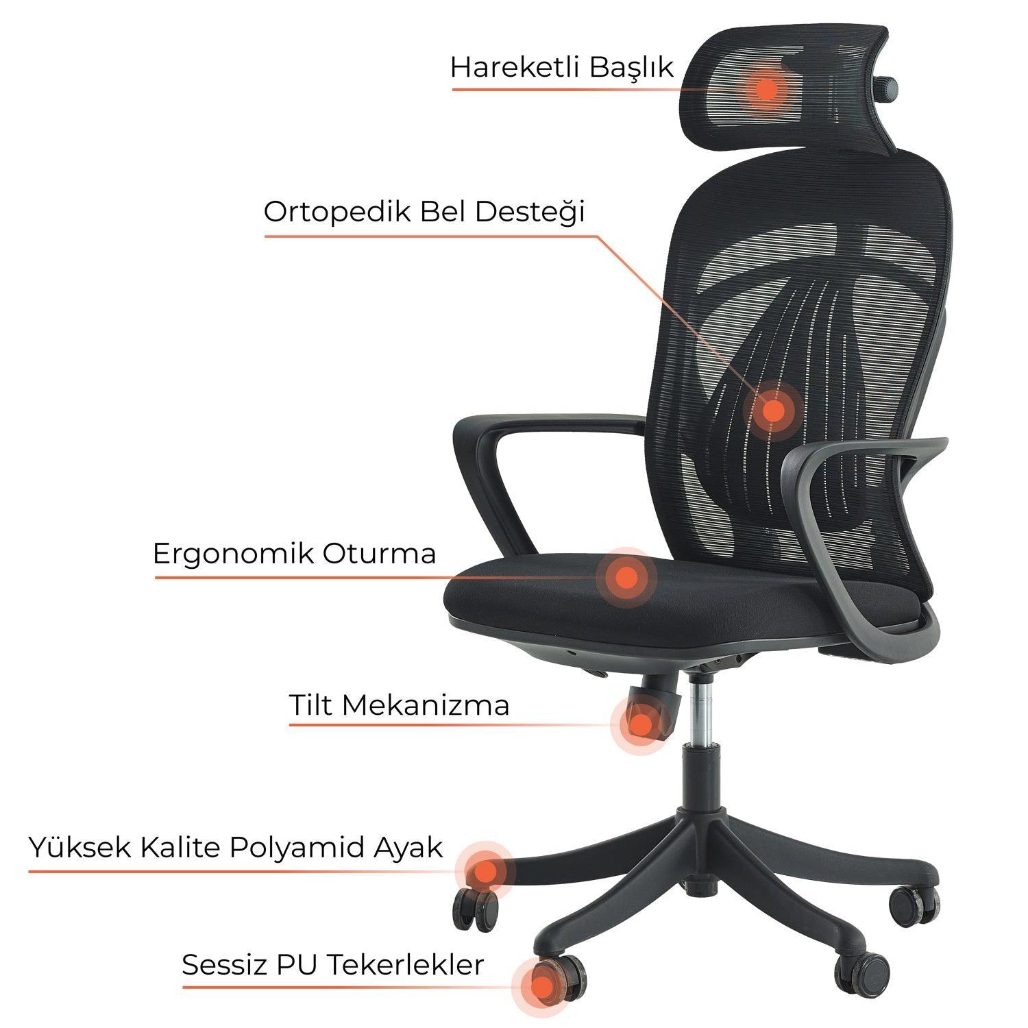 Mare Fileli Siyah Ofis Koltuğu - Online OfisOfis KoltuklarıOnline Ofis®