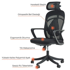 Mare Fileli Siyah Ofis Koltuğu - Online OfisOfis KoltuklarıOnline Ofis®