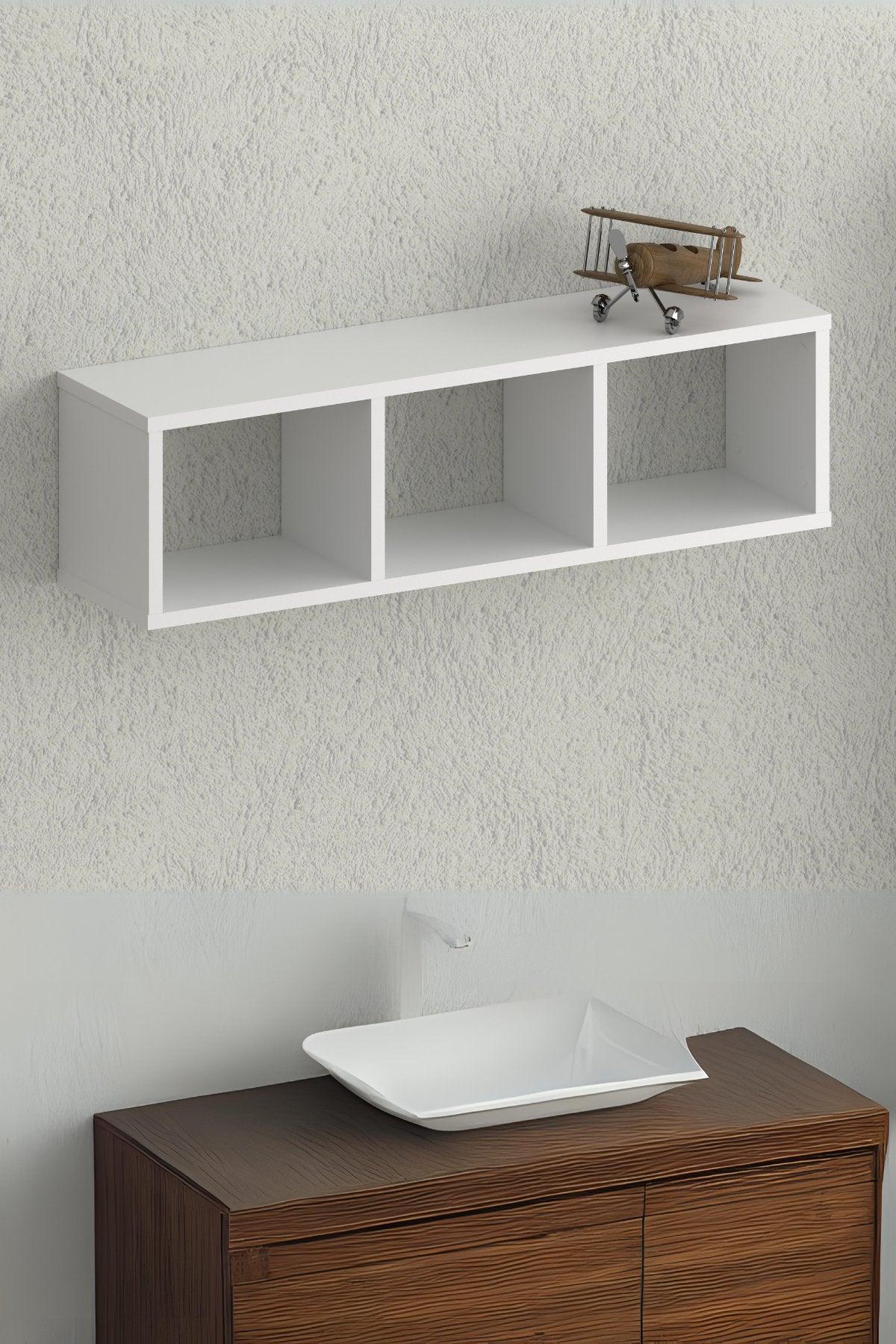 Nuka 3 Gözlü Duvar Rafı Beyaz - Online OfisDuvar RafıOnline Ofis®