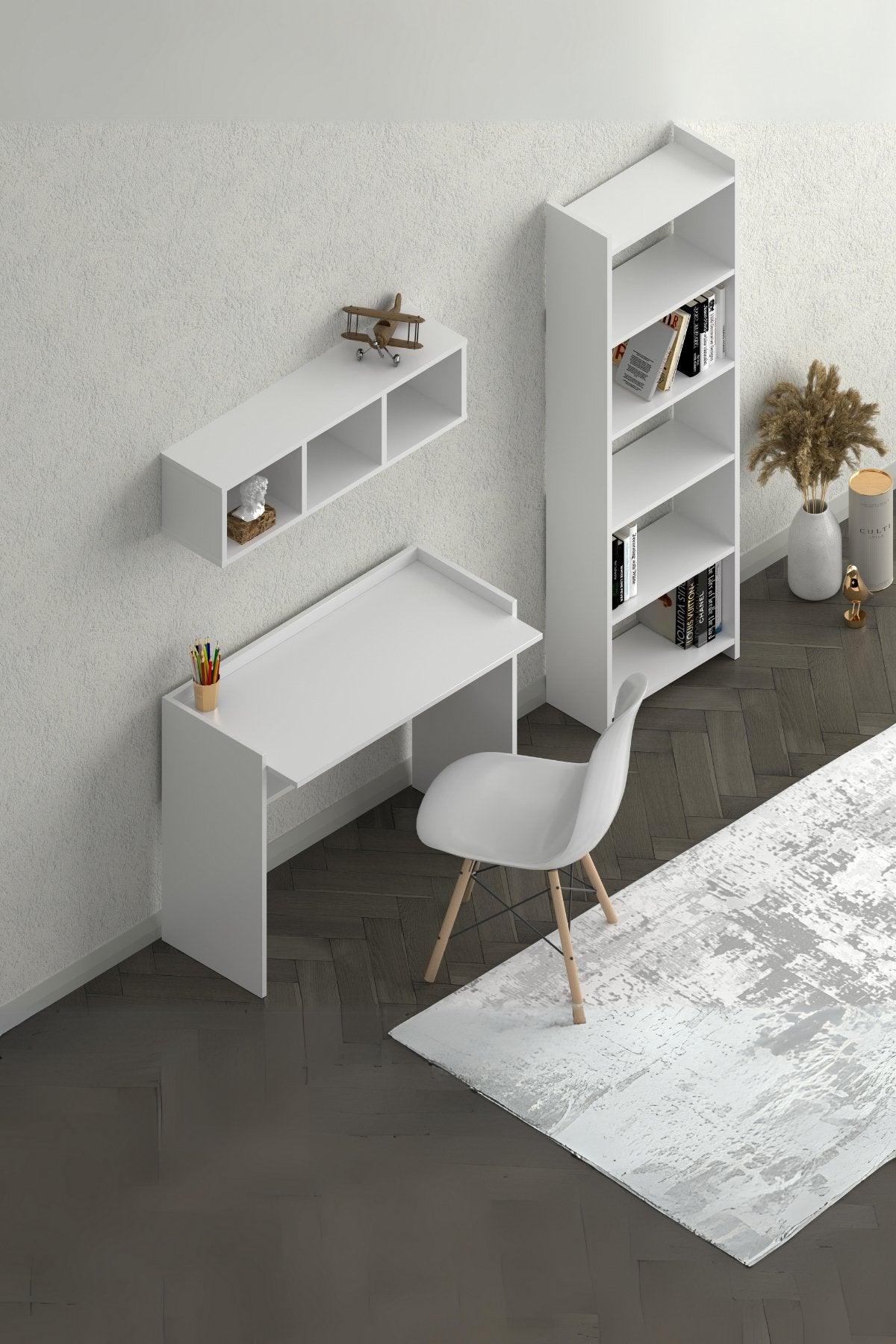 Nuka Çalışma Masası Seti Beyaz, Kitaplık, Duvar Rafı, Masa, Öğrenci Masası - Online OfisÇalışma MasasıOnline Ofis®