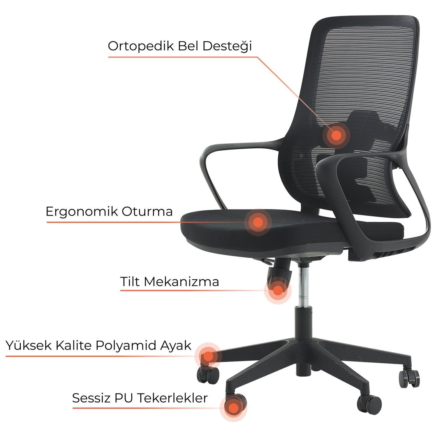 Rodi Fileli Siyah Ofis Koltuğu - Online OfisOfis KoltuklarıOnline Ofis®