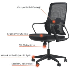 Rodi Fileli Siyah Ofis Koltuğu - Online OfisOfis KoltuklarıOnline Ofis®