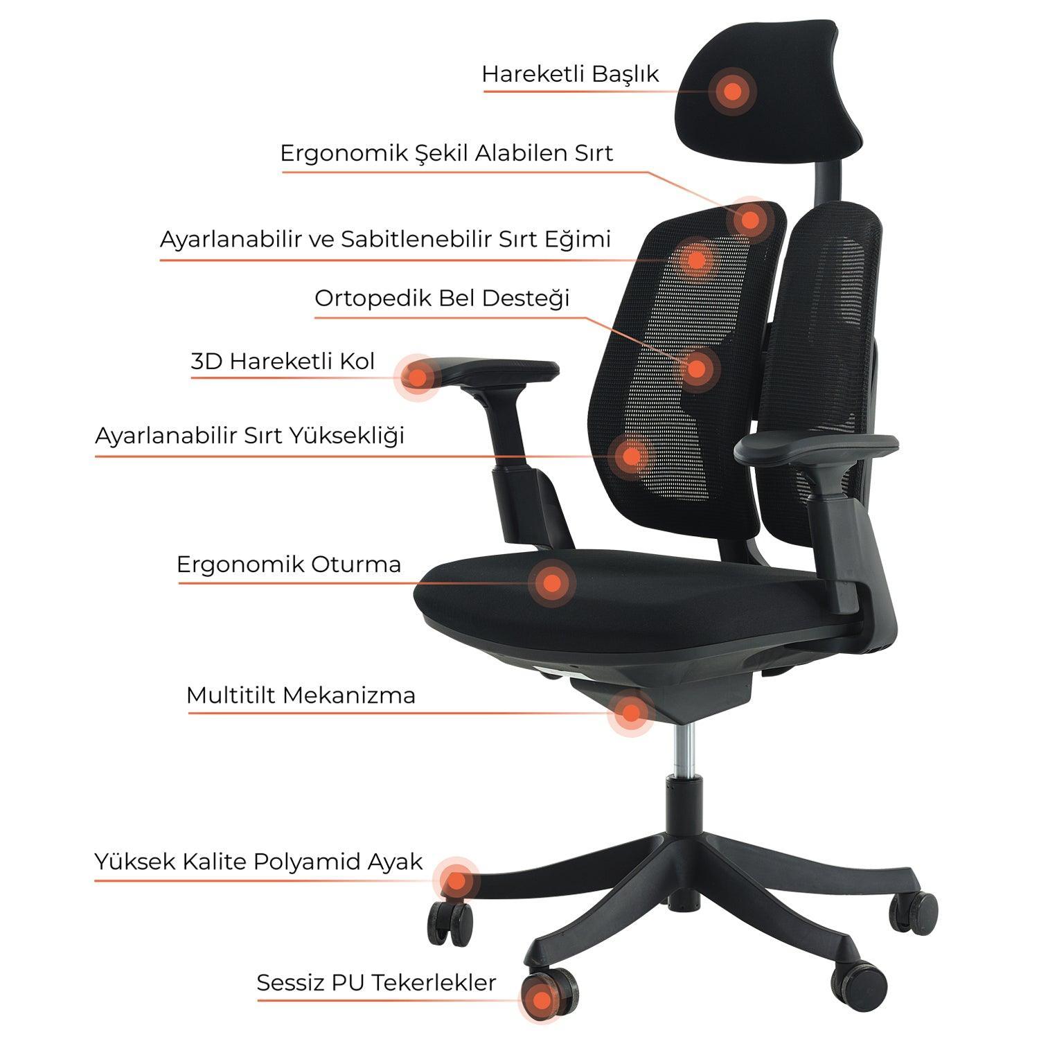 Porto Fileli Siyah Ofis Koltuğu - Online OfisOfis KoltuklarıOnline Ofis®